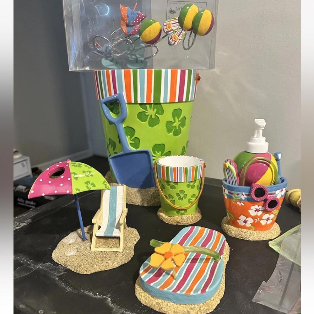 Complete Set Beach Ceramic Trash Can Toothbrush Cup And Soap Dish Dispenser Hook